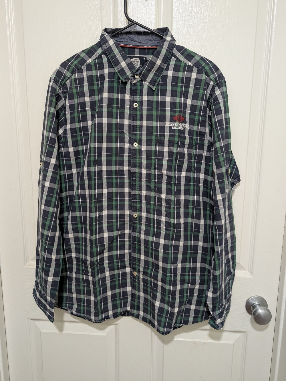 Lee Cooper Green Navy Plaid Long-Sleeve Button-Up Shirt